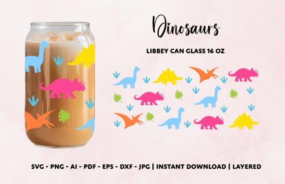 Dinosaurs 16 Oz Can Glass Wrap