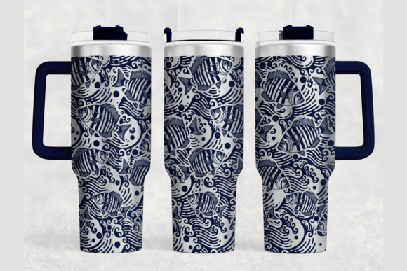 Fish Wave 40oz Tumbler Laser Wrap SVG