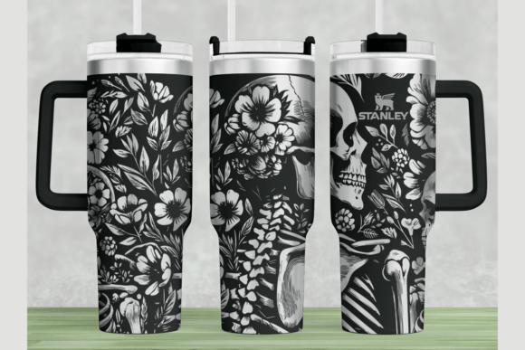 Skull Flowers Stanley 40oz Laser Wrap