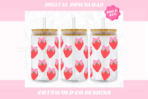 Strawberry Bows Coquette 16oz Cup Wrap